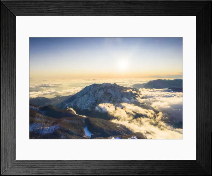 Framed Print : Aerial view of Monte Coltignone in a sea of clouds seen from Piani Resinelli, Lake Como Framed Print : Aerial view of Monte Coltignone in a sea of clouds seen from Piani Resinelli, Lake Como
