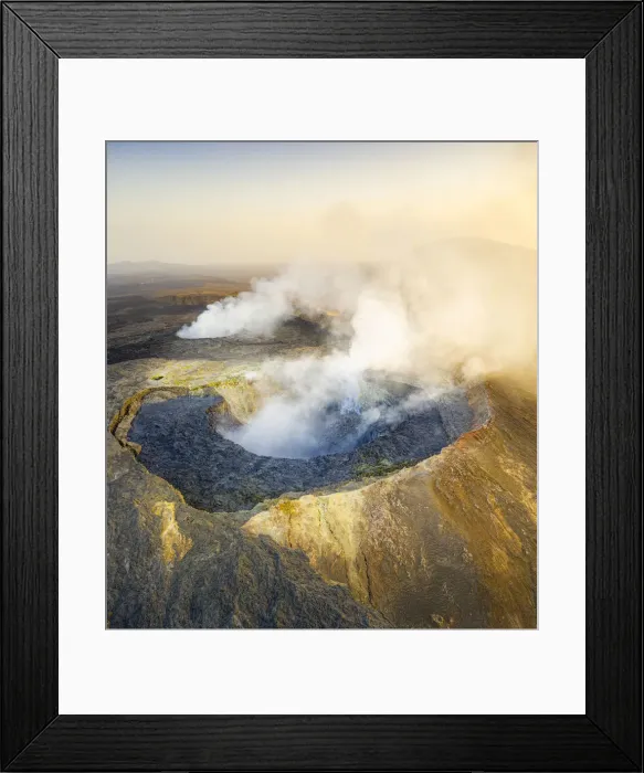 Framed Print : Panoramic aerial view of the active Erta Ale volcano caldera, Danakil Depression Framed Print : Panoramic aerial view of the active Erta Ale volcano caldera, Danakil Depression