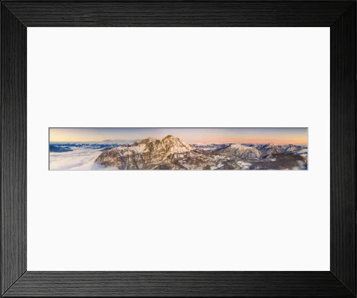 Framed Print : Panoramic aerial view of Grigne group during a foggy sunrise, Lake Como, Lecco province Framed Print : Panoramic aerial view of Grigne group during a foggy sunrise, Lake Como, Lecco province