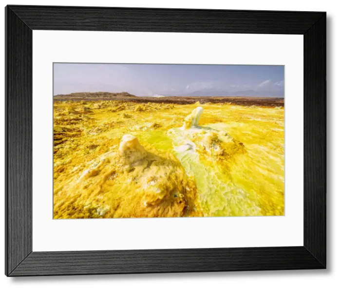 Framed Print : Yellow acid sulphur sediments in the thermal area of Dallol, Danakil Depression Framed Print : Yellow acid sulphur sediments in the thermal area of Dallol, Danakil Depression