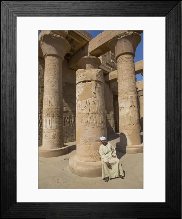 Framed Print : Caretaker, Columns with Reliefs, Temple of Sobek and Haroeris, Kom Ombo, Egypt Framed Print : Caretaker, Columns with Reliefs, Temple of Sobek and Haroeris, Kom Ombo, Egypt