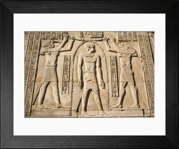 Framed Print : Gods Thoth on left and Haroeris on right with the Pharaoh in the centre, Wall Reliefs Framed Print : Gods Thoth on left and Haroeris on right with the Pharaoh in the centre, Wall Reliefs