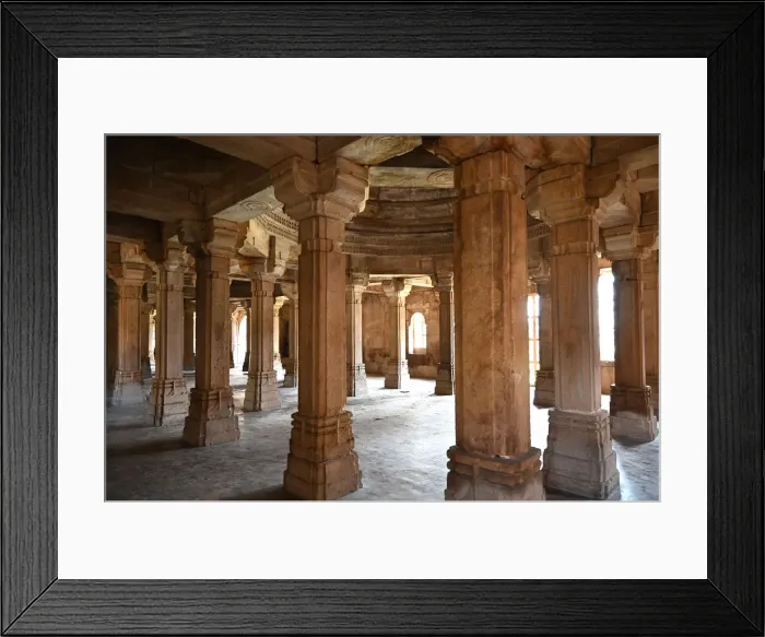 Framed Print : Pillared prayer hall inside 15th century Sahar ki Masjid Mosque Framed Print : Pillared prayer hall inside 15th century Sahar ki Masjid Mosque