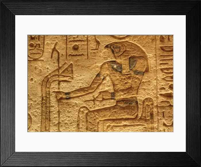 Framed Print : God Horus, Sunken Relief, Lateral Chamber, Ramses II Temple, UNESCO World Heritage Site Framed Print : God Horus, Sunken Relief, Lateral Chamber, Ramses II Temple, UNESCO World Heritage Site