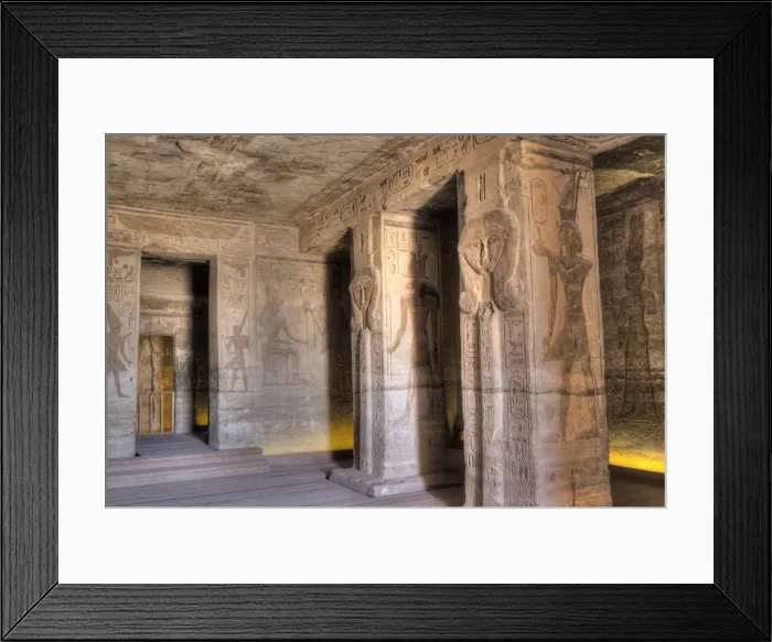 Framed Print : Square Pillars, Goddess Hathor head, Temple of Hathor and Nefertari Framed Print : Square Pillars, Goddess Hathor head, Temple of Hathor and Nefertari