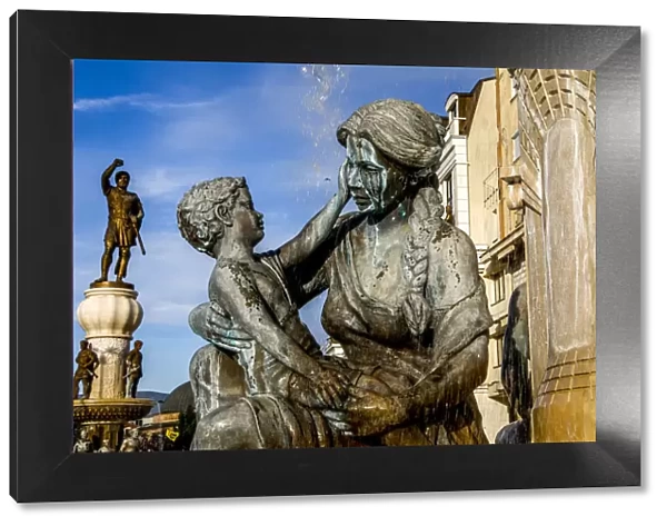 Mothers Fountain and Philip II statues, Skopje, Republic of Macedonia, Europe