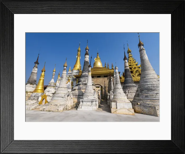 Framed Print : Spike pagodas at the Shwe Inn Dein pagoda, Inn Thein, Inle Lake, Shan state