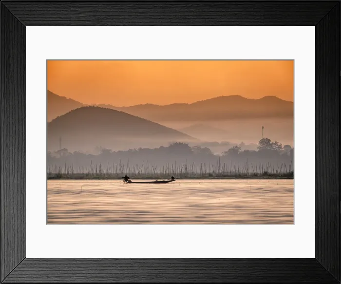 Framed Print : Young fisherman with net at sunrise, Inle Lake, Shan state, Myanmar (Burma), Asia