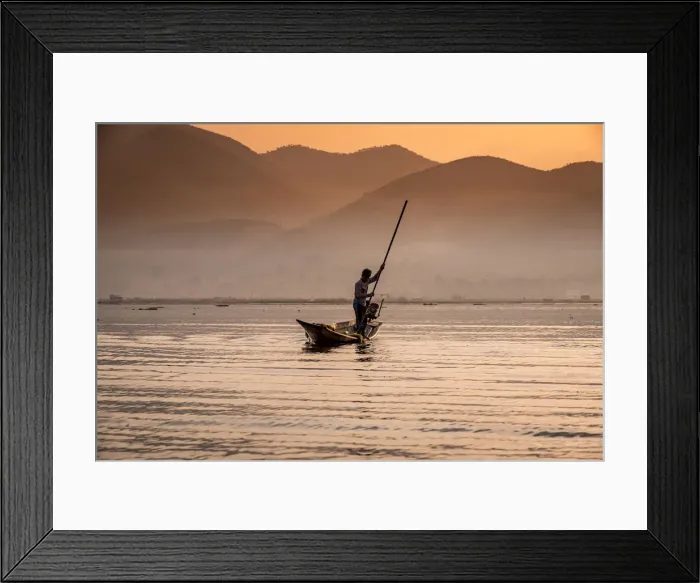 Framed Print : Young fisherman with net at sunrise, Inle Lake, Shan state, Myanmar (Burma), Asia Framed Print : Young fisherman with net at sunrise, Inle Lake, Shan state, Myanmar (Burma), Asia