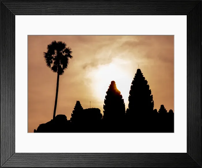 Framed Print : Angkor archaeological complex silhouetted against the rising sun, Angkor Framed Print : Angkor archaeological complex silhouetted against the rising sun, Angkor
