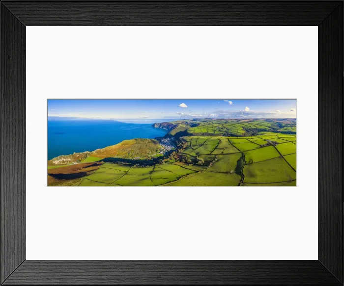 Framed Print : Aerial view over the Valley of the Rocks and Lynton, Exmoor National Park, North Devon Framed Print : Aerial view over the Valley of the Rocks and Lynton, Exmoor National Park, North Devon