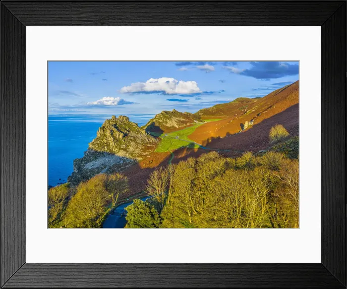 Framed Print : Elevated view over the stunning Valley of the Rocks near Lynton, Exmoor National Park Framed Print : Elevated view over the stunning Valley of the Rocks near Lynton, Exmoor National Park