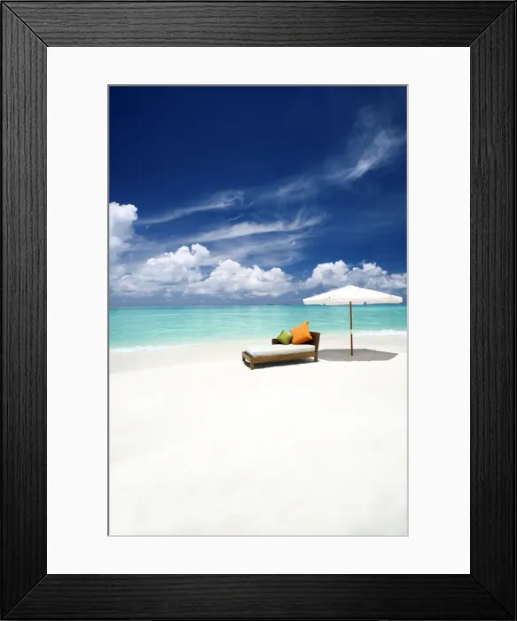 Framed Print : Sofa and parasol on tropical beach, The Maldives, Indian Ocean, Asia Framed Print : Sofa and parasol on tropical beach, The Maldives, Indian Ocean, Asia