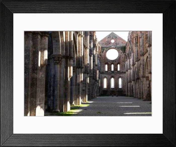 Framed Print : Nave of roofless 13th century Gothic Cistercian Abbey of San Galzano, Chiusdino, Tuscany Framed Print : Nave of roofless 13th century Gothic Cistercian Abbey of San Galzano, Chiusdino, Tuscany