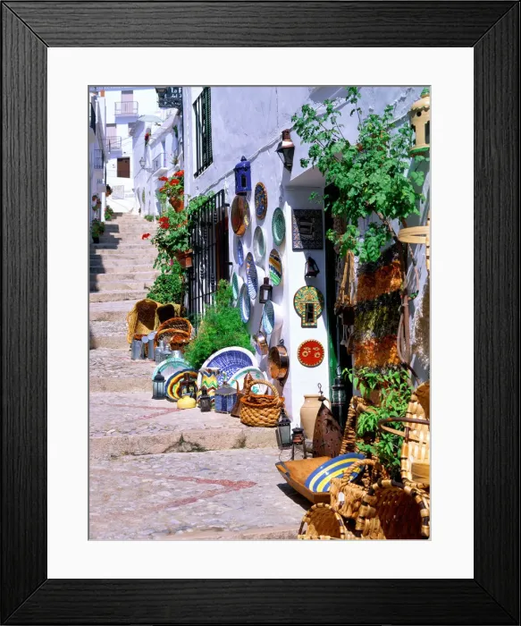 Framed Print : Pathway in village, Frigiliana, Andalusia, Costa del Sol, Spain, Mediterranean, Europe Framed Print : Pathway in village, Frigiliana, Andalusia, Costa del Sol, Spain, Mediterranean, Europe