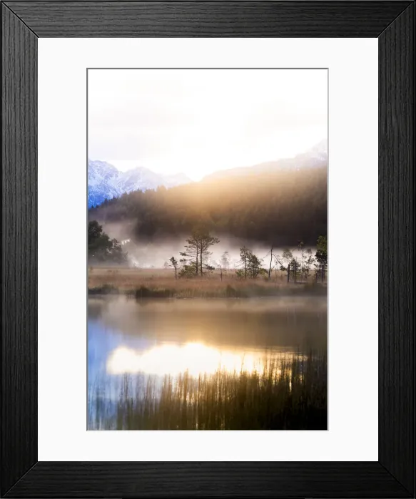 Framed Print : Foggy sunrise at the pond in the Pian di Gembro reserve, Pian di Gembro, Valtellina Framed Print : Foggy sunrise at the pond in the Pian di Gembro reserve, Pian di Gembro, Valtellina