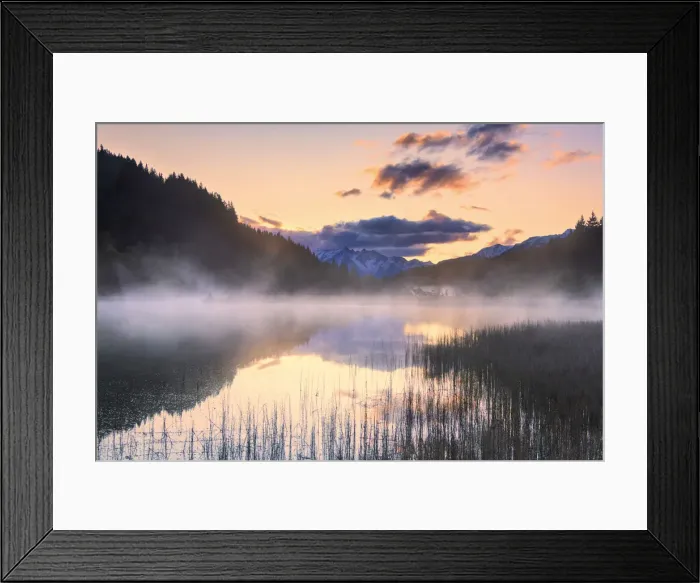 Framed Print : Foggy sunrise at the pond in the Pian di Gembro reserve, Pian di Gembro, Valtellina Framed Print : Foggy sunrise at the pond in the Pian di Gembro reserve, Pian di Gembro, Valtellina