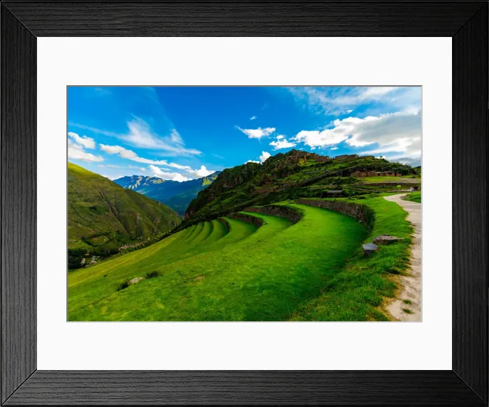 Framed Print : Beautiful terraces on the mountain side at Pisac, Peru, South America Framed Print : Beautiful terraces on the mountain side at Pisac, Peru, South America