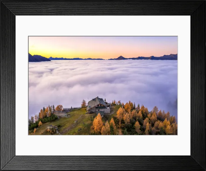 Framed Print : Fog covers the Valmalenco (Val Malenco) with the mountain range of Disgrazia illuminated Framed Print : Fog covers the Valmalenco (Val Malenco) with the mountain range of Disgrazia illuminated