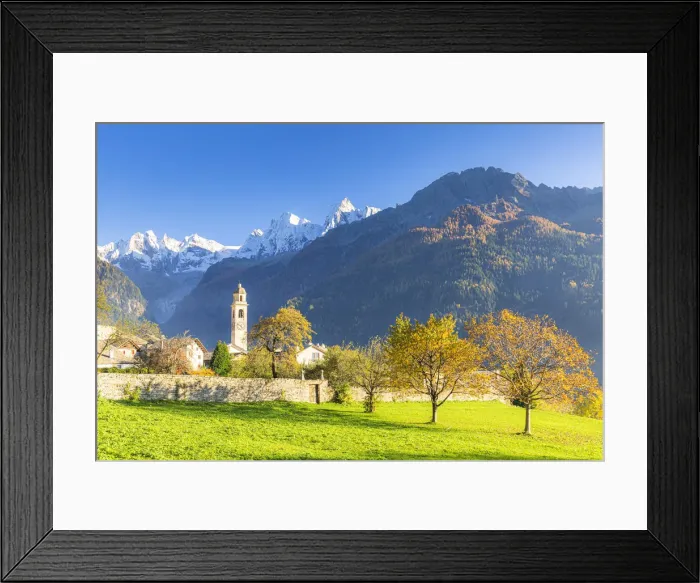 Framed Print : Traditional village of Soglio during autumn, Soglio, Bregaglia valley, Graubunden
