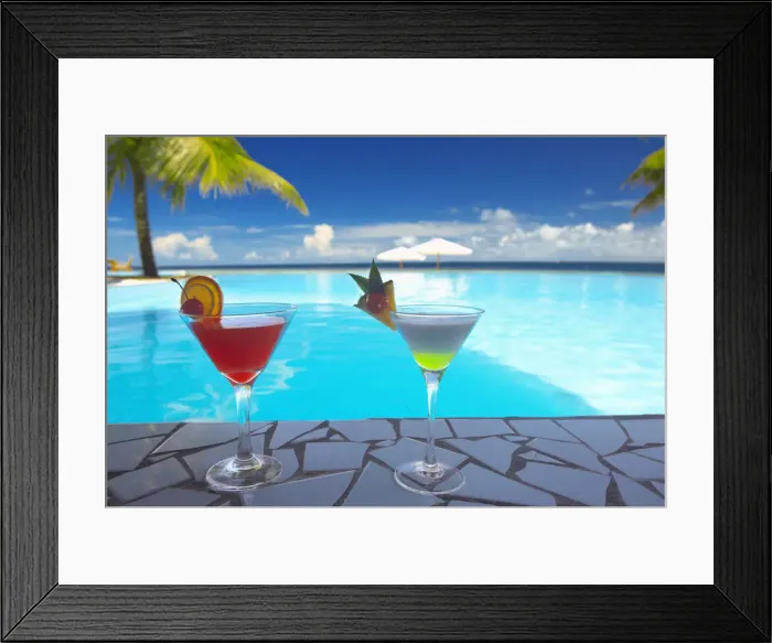 Framed Print : Cocktails by the pool, The Maldives, Indian Ocean, Asia