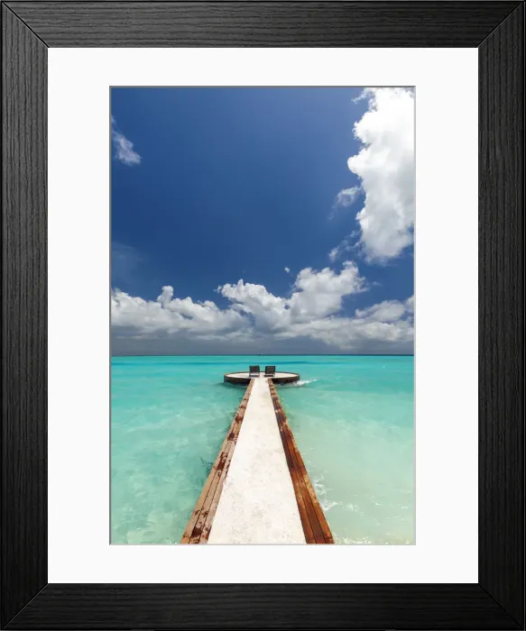 Framed Print : Jetty and chairs overlooking sea, The Maldives, Indian Ocean, Asia Framed Print : Jetty and chairs overlooking sea, The Maldives, Indian Ocean, Asia