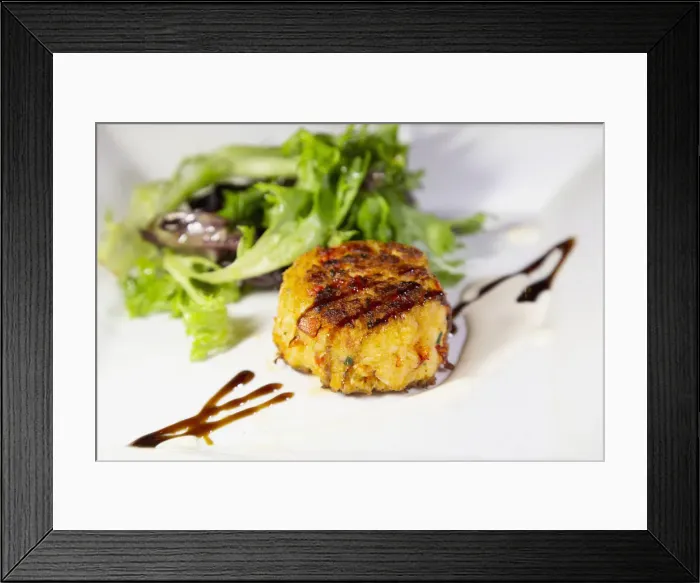 Framed Print : A lobstercake, an appetizer made with locally caught lobster, served in Chester