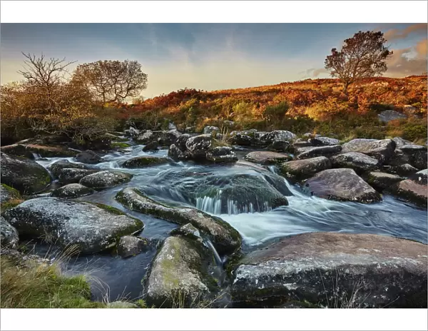 A moorland stream on rugged moors, the upper reaches of the River Teign, near Chagford