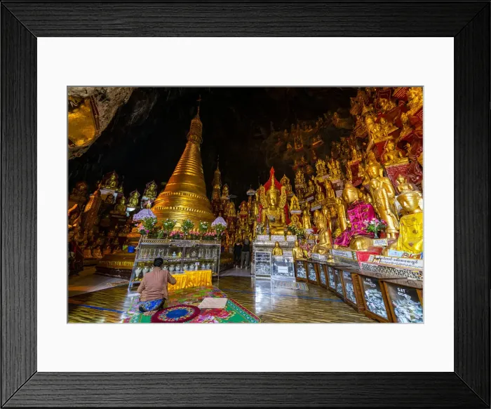 Framed Print : Pilgrims at the gilded Buddha images in the caves at Pindaya, Shan state, Myanmar (Burma) Framed Print : Pilgrims at the gilded Buddha images in the caves at Pindaya, Shan state, Myanmar (Burma)