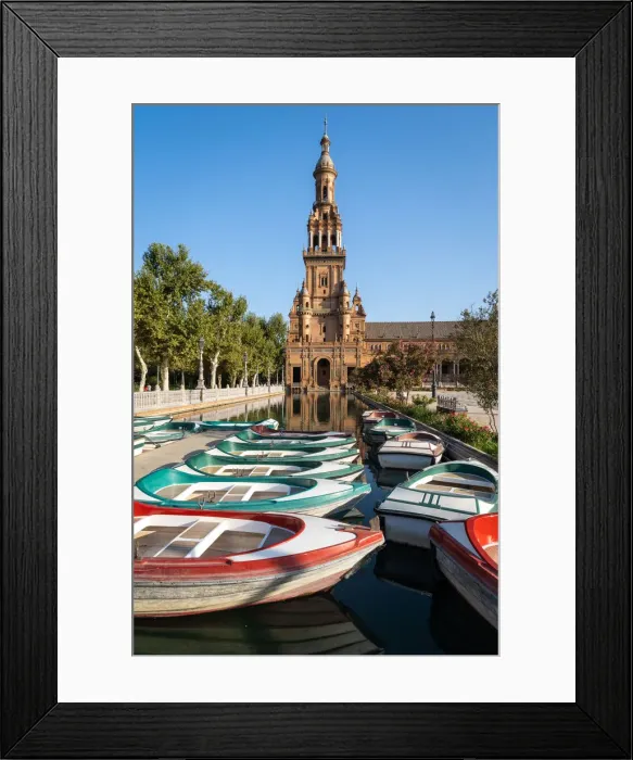 Framed Print : Passenger boats in front of the North Tower of Plaza de Espana, Parque de Maria Luisa Framed Print : Passenger boats in front of the North Tower of Plaza de Espana, Parque de Maria Luisa