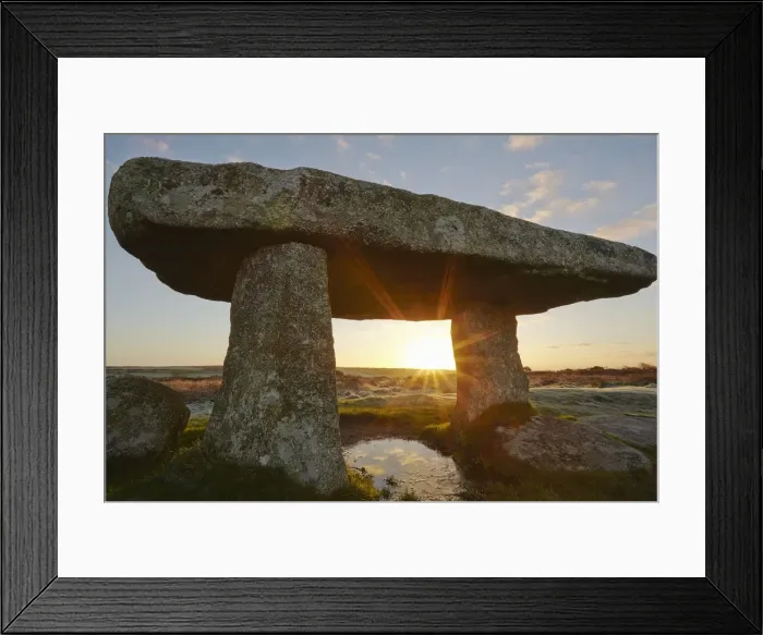 Framed Print : A sunrise view of the remains of a prehistoric burial chamber, known as Lanyon Quoit Framed Print : A sunrise view of the remains of a prehistoric burial chamber, known as Lanyon Quoit