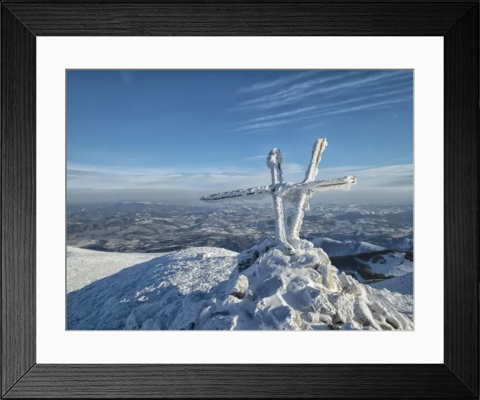 Framed Print : Summit cross of Mount Acuto in winter, Apennines, Umbria, Italy, Europe Framed Print : Summit cross of Mount Acuto in winter, Apennines, Umbria, Italy, Europe