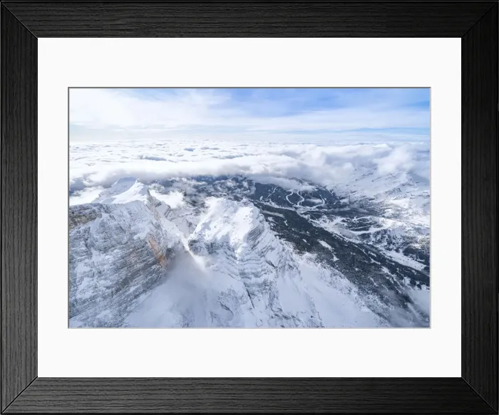 Framed Print : Monte Pelmo surrounded by a sea of clouds in winter, aerial view, Dolomites Framed Print : Monte Pelmo surrounded by a sea of clouds in winter, aerial view, Dolomites