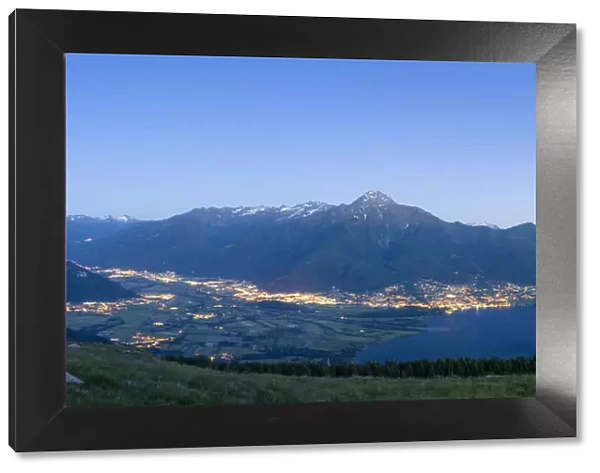 Panoramic of dusk over Lake Como, Alto Lario and lower Valtellina, Lombardy