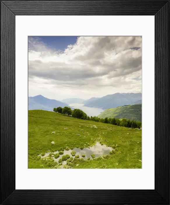 Framed Print : Alto Lario and Lake Como seen from green meadows of Montemezzo mountains, Lombardy Framed Print : Alto Lario and Lake Como seen from green meadows of Montemezzo mountains, Lombardy