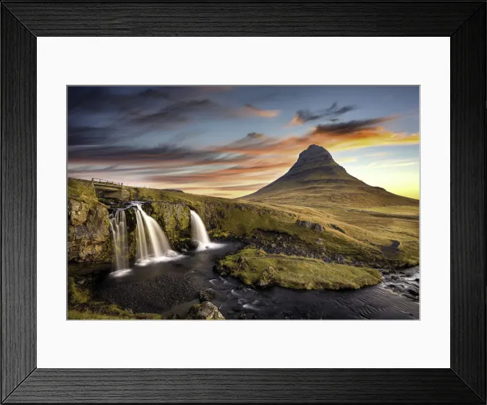 Framed Print : Sunrise at Kirkjufell Mountain overlooking a small waterfall, Iceland, Polar Regions Framed Print : Sunrise at Kirkjufell Mountain overlooking a small waterfall, Iceland, Polar Regions