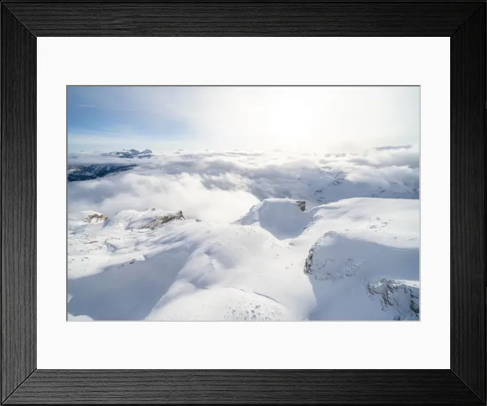 Framed Print : Aerial view of Sass Pordoi covered with snow, Sella group, Dolomites, Trentino-Alto Adige Framed Print : Aerial view of Sass Pordoi covered with snow, Sella group, Dolomites, Trentino-Alto Adige