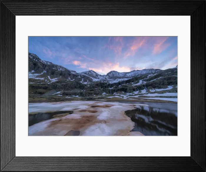 Framed Print : Melting ice during thaw at dawn, Alpe Fora, Valmalenco, Sondrio province, Valtellina Framed Print : Melting ice during thaw at dawn, Alpe Fora, Valmalenco, Sondrio province, Valtellina