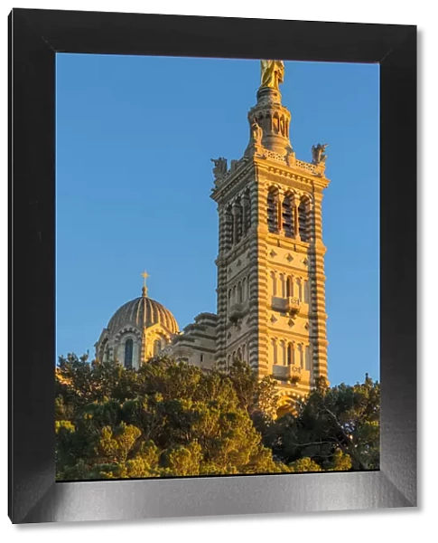 Notre Dame de la Garde church at last sunlight, Marseille, Bouches du Rhone, Provence