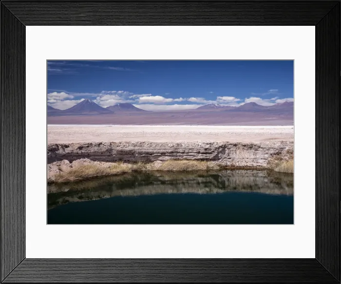 Framed Print : A small flooded sink hole in the Salar de Atacama, Los Flamencos National Reserve, Chile Framed Print : A small flooded sink hole in the Salar de Atacama, Los Flamencos National Reserve, Chile