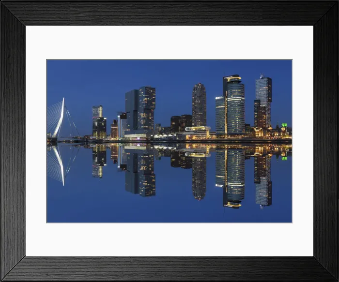 Framed Print : Skyline with Erasmus Bridge, World Port Center, Hotel New York and Montevideo Building Framed Print : Skyline with Erasmus Bridge, World Port Center, Hotel New York and Montevideo Building