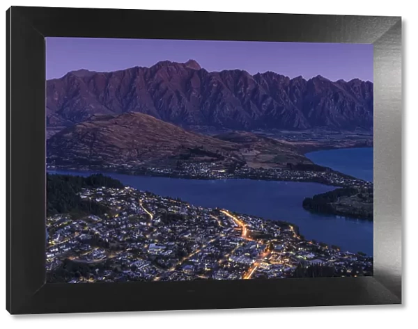 View over Queenstown and Lake Wakatipu to The Remarkables Mountains, Otago, South Island
