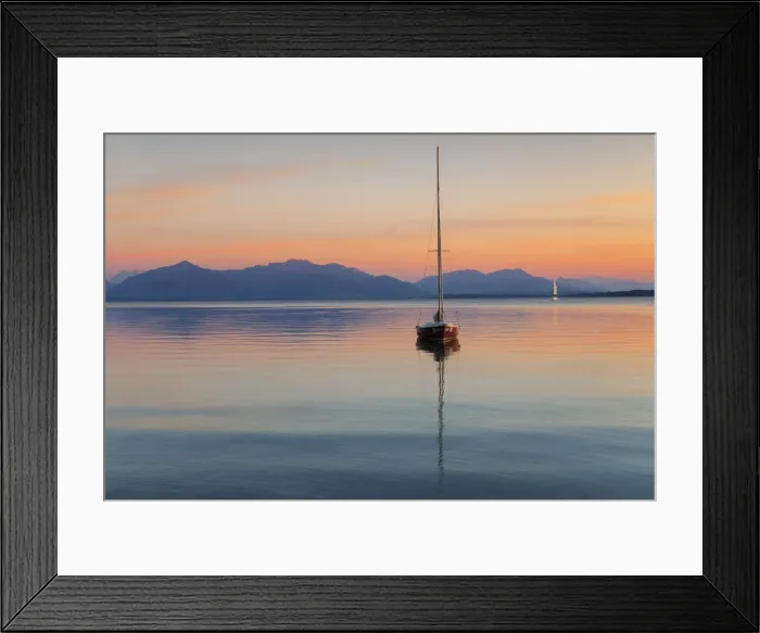 Framed Print : Sailing boat at sunset, Lake Chiemsee and Chiemgau Alps, Upper Bavaria, Germany, Europe Framed Print : Sailing boat at sunset, Lake Chiemsee and Chiemgau Alps, Upper Bavaria, Germany, Europe