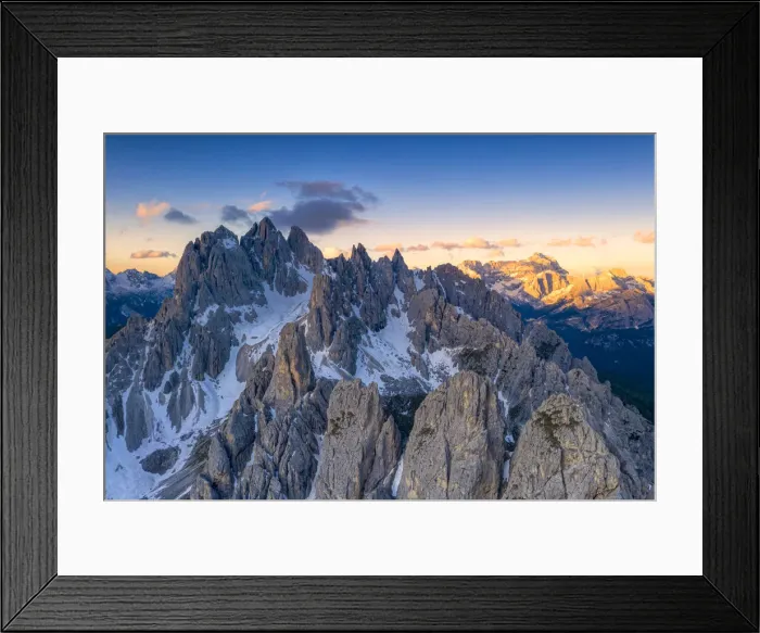 Framed Print : Sharp pinnacles of Cadini di Misurina mountains at sunrise, Dolomites, Belluno province Framed Print : Sharp pinnacles of Cadini di Misurina mountains at sunrise, Dolomites, Belluno province