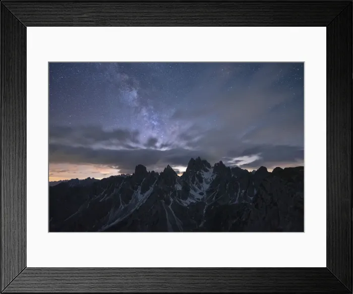 Framed Print : Milky Way and stars over the sharp pinnacles of Cadini di Misurina, Dolomites Framed Print : Milky Way and stars over the sharp pinnacles of Cadini di Misurina, Dolomites