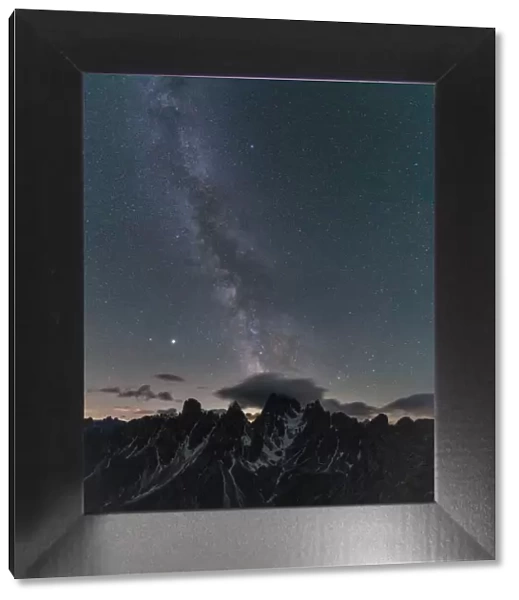 Milky Way over Cadini di Misurina mountain group, Dolomites, Belluno province, Veneto