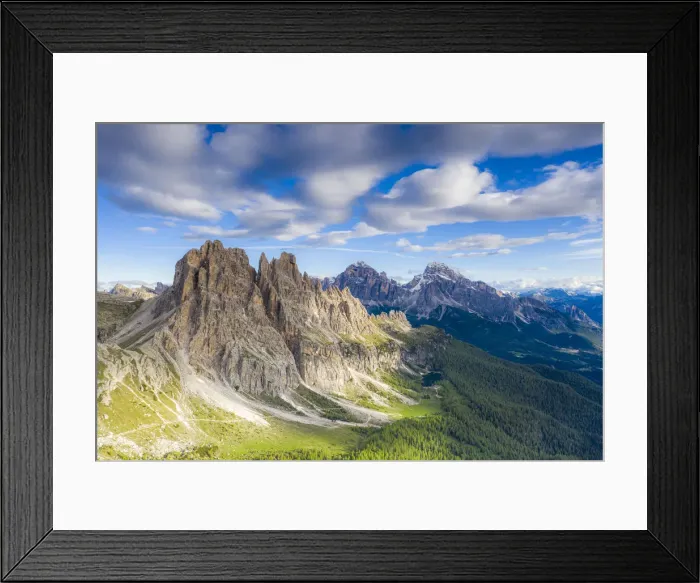 Framed Print : Clouds over Cima Ambrizzola, Tofane and Federa Lake surrounded by woods, Dolomites Framed Print : Clouds over Cima Ambrizzola, Tofane and Federa Lake surrounded by woods, Dolomites