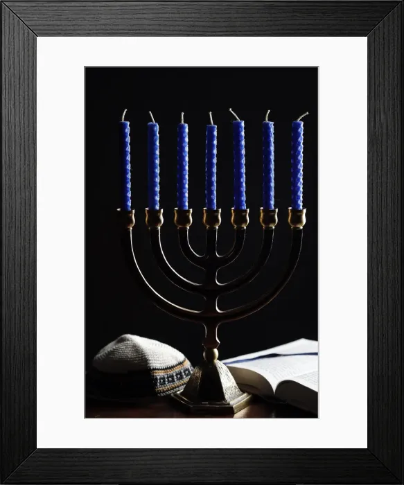 Framed Print : Menorah, kippah and Torah, Jewish symbols, France, Europe Framed Print : Menorah, kippah and Torah, Jewish symbols, France, Europe