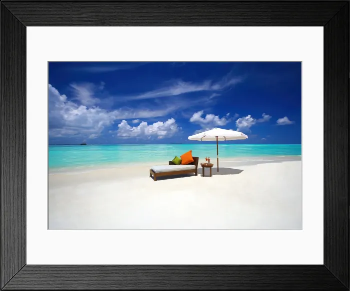 Framed Print : Sofa and tropical beach, The Maldives, Indian Ocean, Asia Framed Print : Sofa and tropical beach, The Maldives, Indian Ocean, Asia