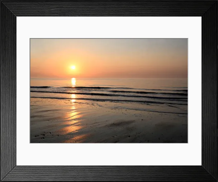 Framed Print : Sunrise over calm sea on the east coast of England, Walberswick, Suffolk, England Framed Print : Sunrise over calm sea on the east coast of England, Walberswick, Suffolk, England
